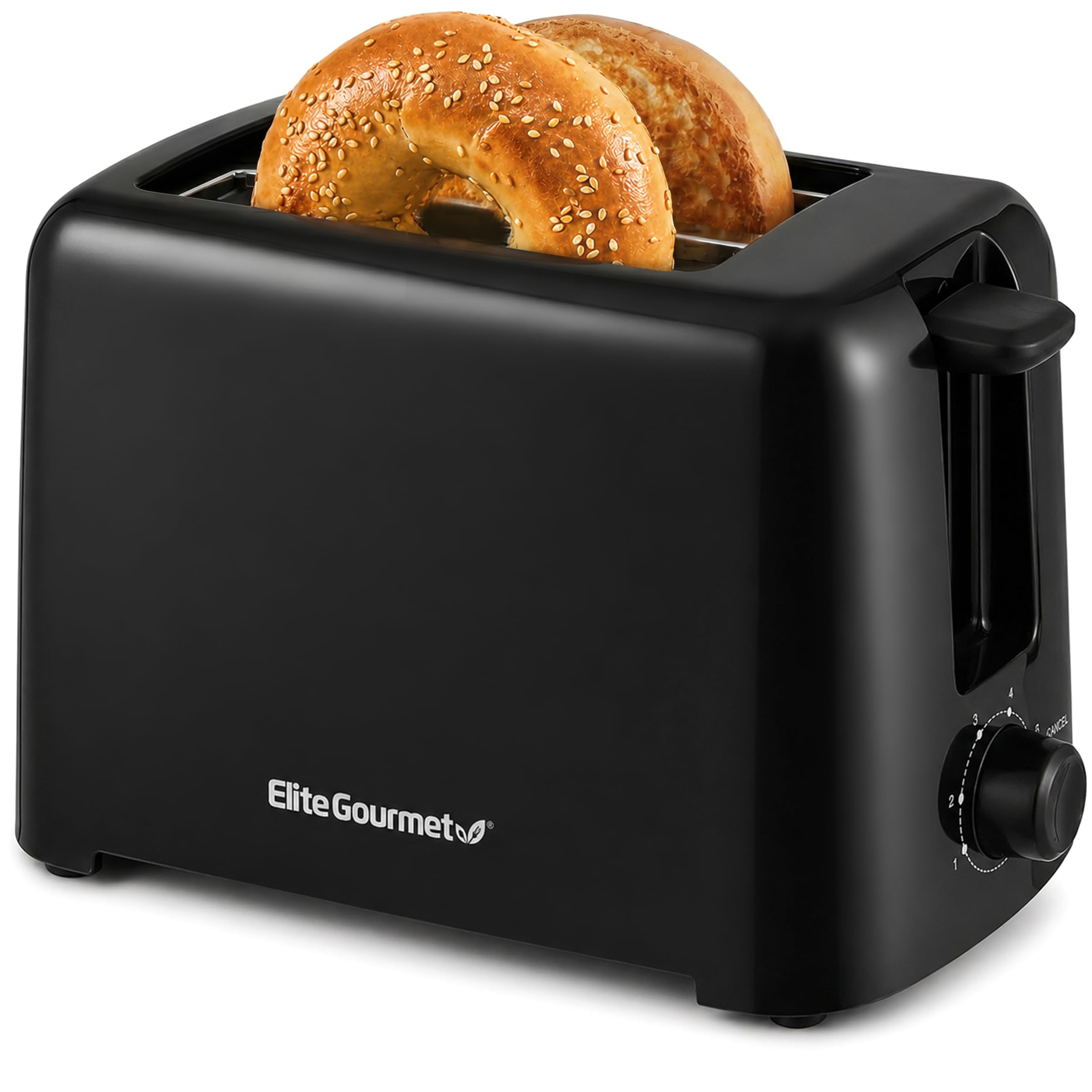 Elite Gourmet 2-Slice Cool-Touch Toaster, 1.25" Extra-Wide Slots, 6 Shades | Bla