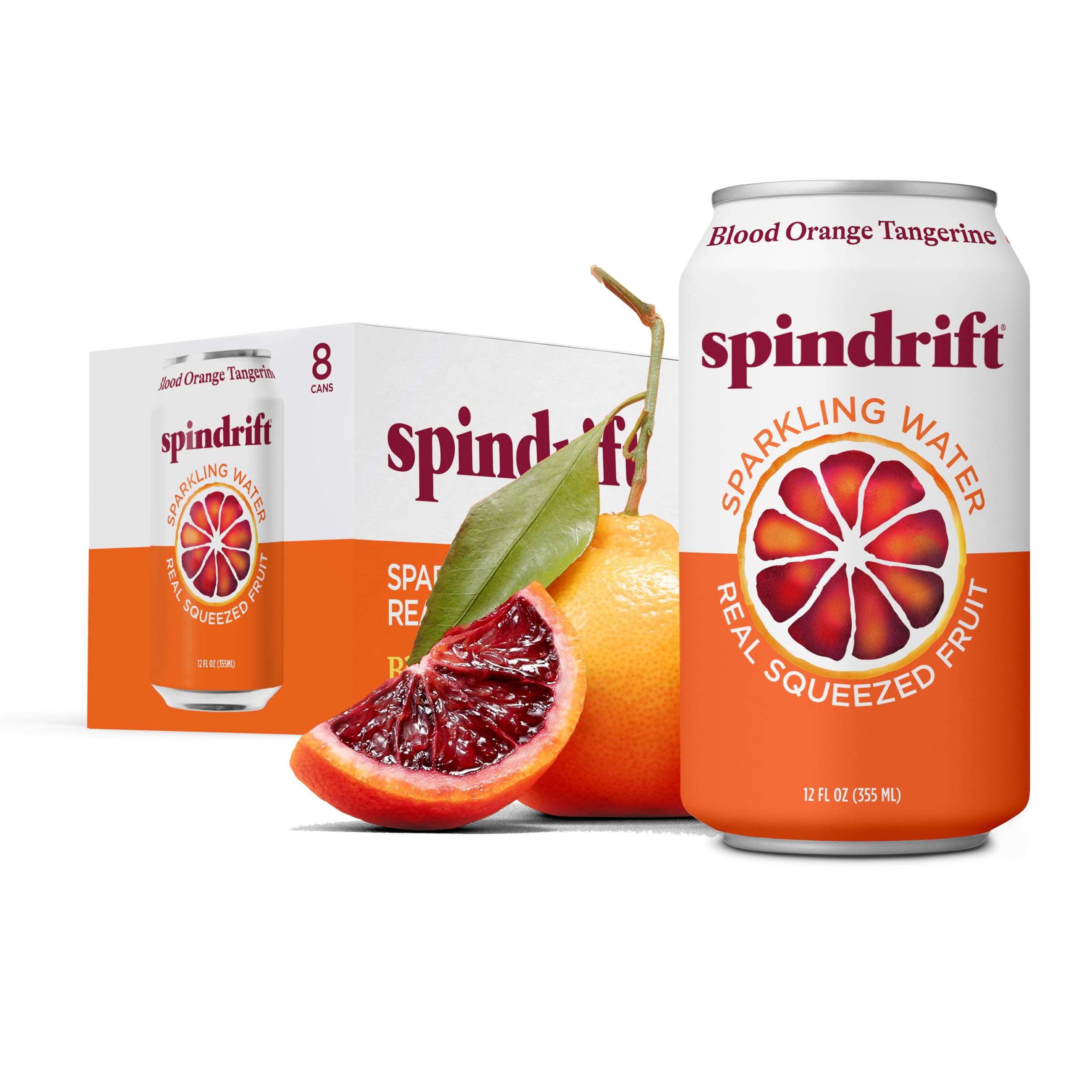 Spindrift Sparkling Seltzer Water, Blood Orange Tangerine Flavored, Made with Re