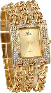 JewelryWe Womens Simple Square Dial Quartz Watch Rhinestone Silver/Gold Tone Case Chain Band Wrist Watch