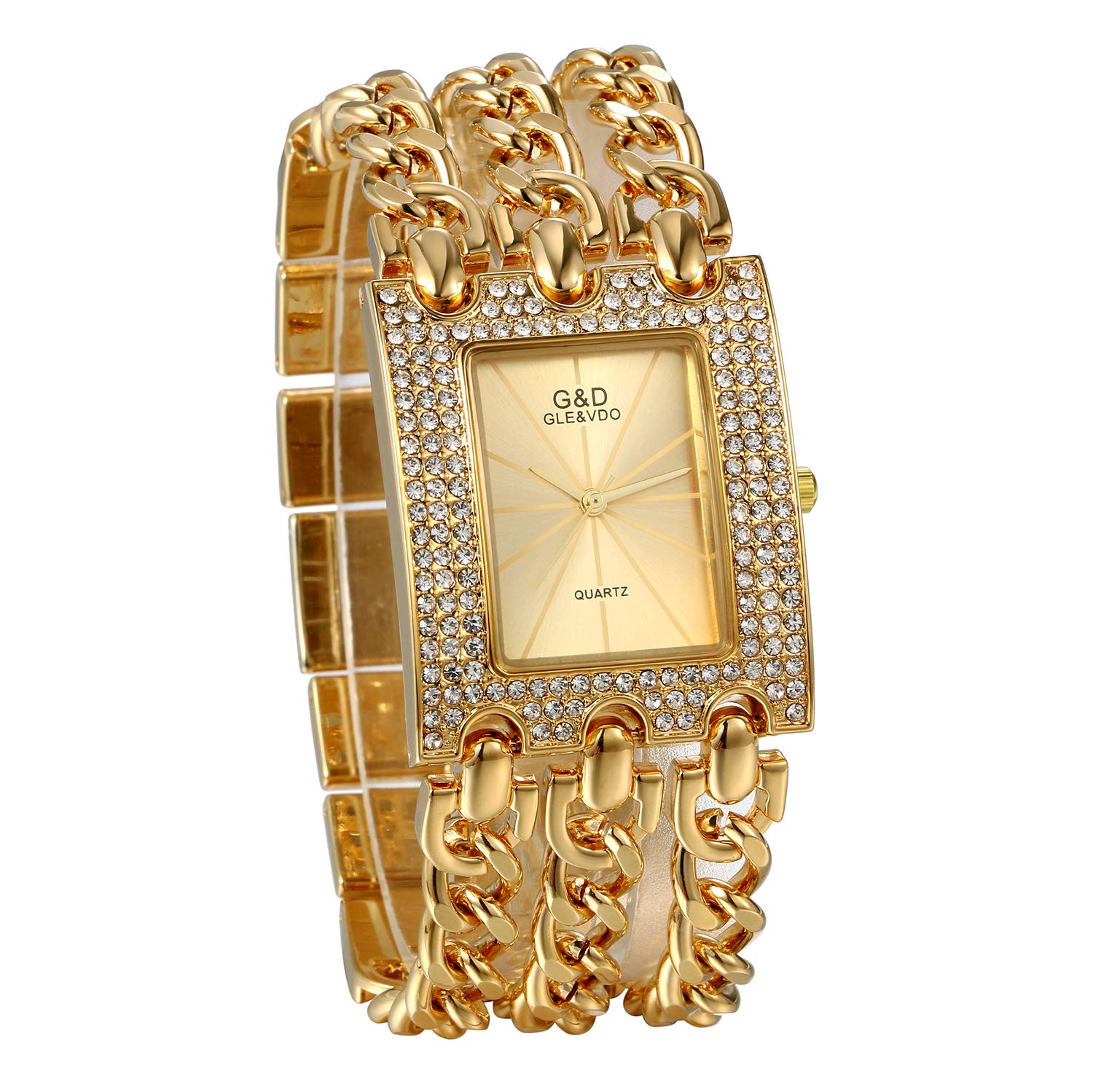 JewelryWe Womens Simple Square Dial Quartz Watch Rhinestone Silver/Gold Tone Cas