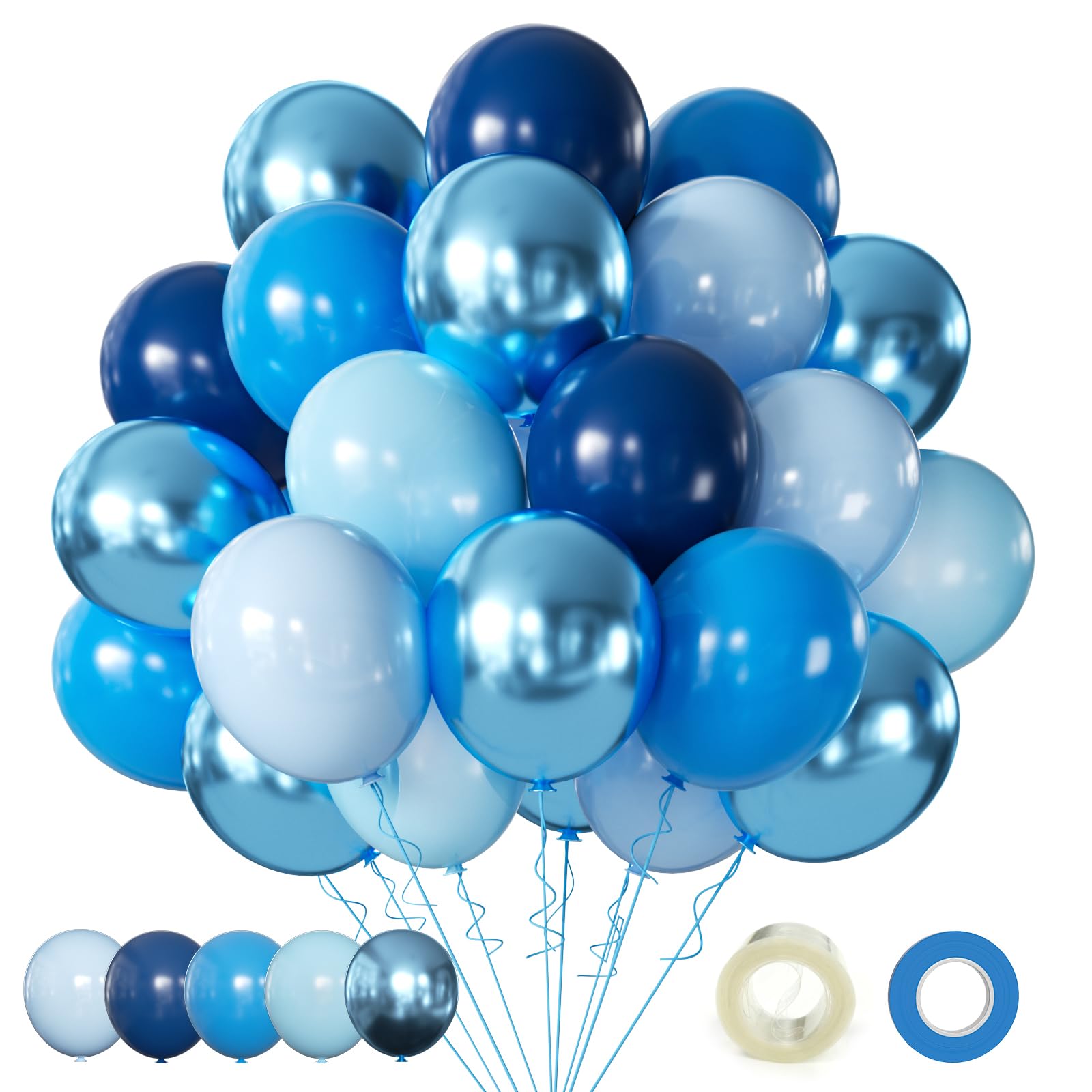 Blue Balloons Metallic Blue Balloon, 60Pcs 12Inch Chrome Blue Balloons Kit Macar