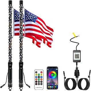 DEISIR 2PCS 2FT RGB Spiral LED Whip Lights, Ultra Bright Lighted Antenna | RF Remote Control with Various Chasing Modes for Can-am ATV UTV RZR Polaris Dune Buggy Offroad Truck