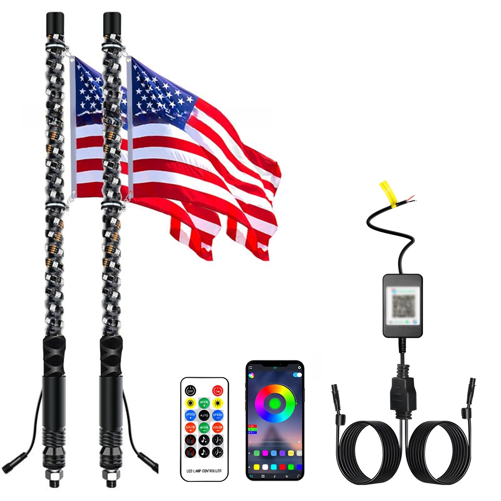 DEISIR 2PCS 2FT RGB Spiral LED Whip Lights, Ultra Bright Lighted Antenna | RF Re