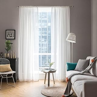 MIULEE 2 Panels Sheer Curtains, Rod Pocket, 54W x 84L Inch, White | Sheer Window Curtains, Solid Color, Elegant Window Voile Panels, Bedroom, Living Room, Drapes, Treatment