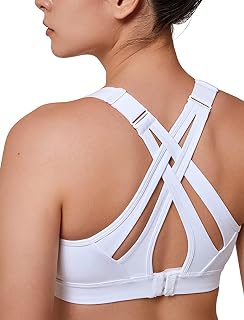 Yvette Sujetador deportivo de alto impacto, ajustable, espalda cruzada, soporte completo para busto grande sin rebote, Blanco nuevo + correa ajustable + alto impacto, 4XL más