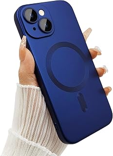 ankofave Magnetic Case for iPhone 15 Phone Case for Women, Matte Luxury Soft Metallic Luster Design with Camera Lens Protector, Compatible with Magsafe Case for iPhone 15 6.1"-Dark Blue
