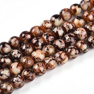 100pcs 8mm Opaque Round Glass Beads Drawbench Style Loose Painted Glass Beads for Jewelry Making Earring Necklace Bracelet DIY Craft Making, Walnut Brown