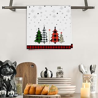 Merry Christmas Red & Black Check Hand Towels, Snowflakes & Stars Bath Towels