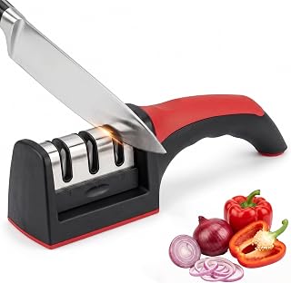 XE Kitchen Knife Sharpener – 3 Stage Manual Knife Sharpeners for Sharpening Home and Restaurant Knives - Ceramic Stone, Tungsten Carbide Plates Knife Sharpener Tool