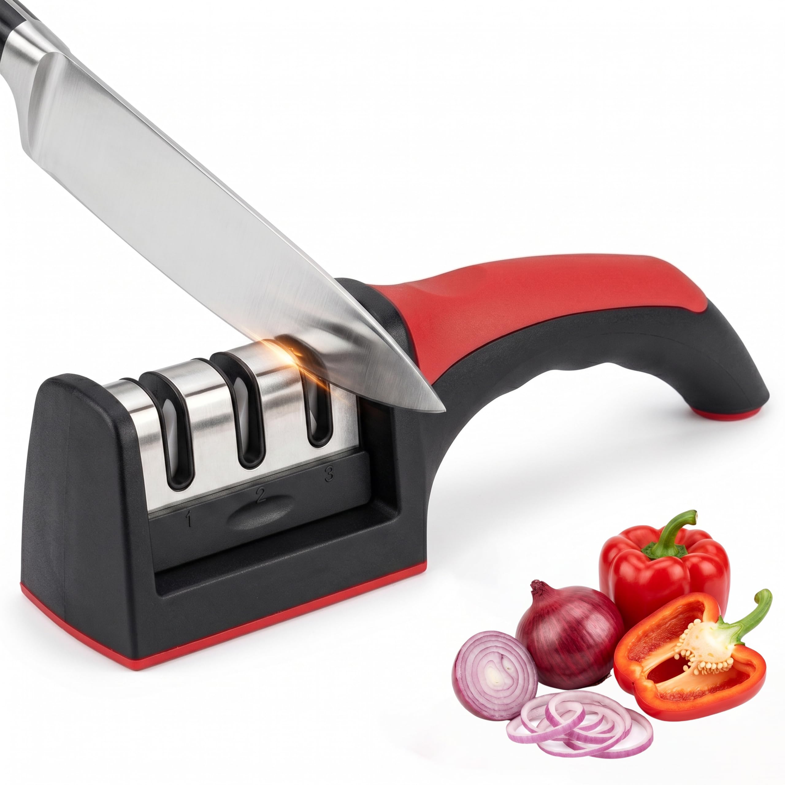 XE Kitchen Knife Sharpener – 3 Stage Manual Knife Sharpeners for Sharpening Home
