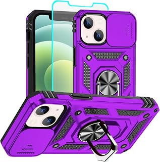 for iPhone 12 Mini Case with Screen Protector：Dual Layer Military Grade Drop Protection Magnetic Ring Kickstand - Camera Lens Protective Phone Case for iPhone 12 Mini purple