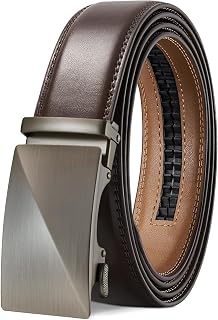Tangchao Men's Leather Belt with Ratchet, Automatic Buckle, Business Suit Belt, 35 mm Wide, Black, Improved Material