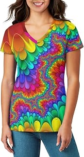 Women Summer Casual Short Sleeve V Neck T Shirts Plus Size Athletic T Shirts Graphic Tee Tops XS-5XL