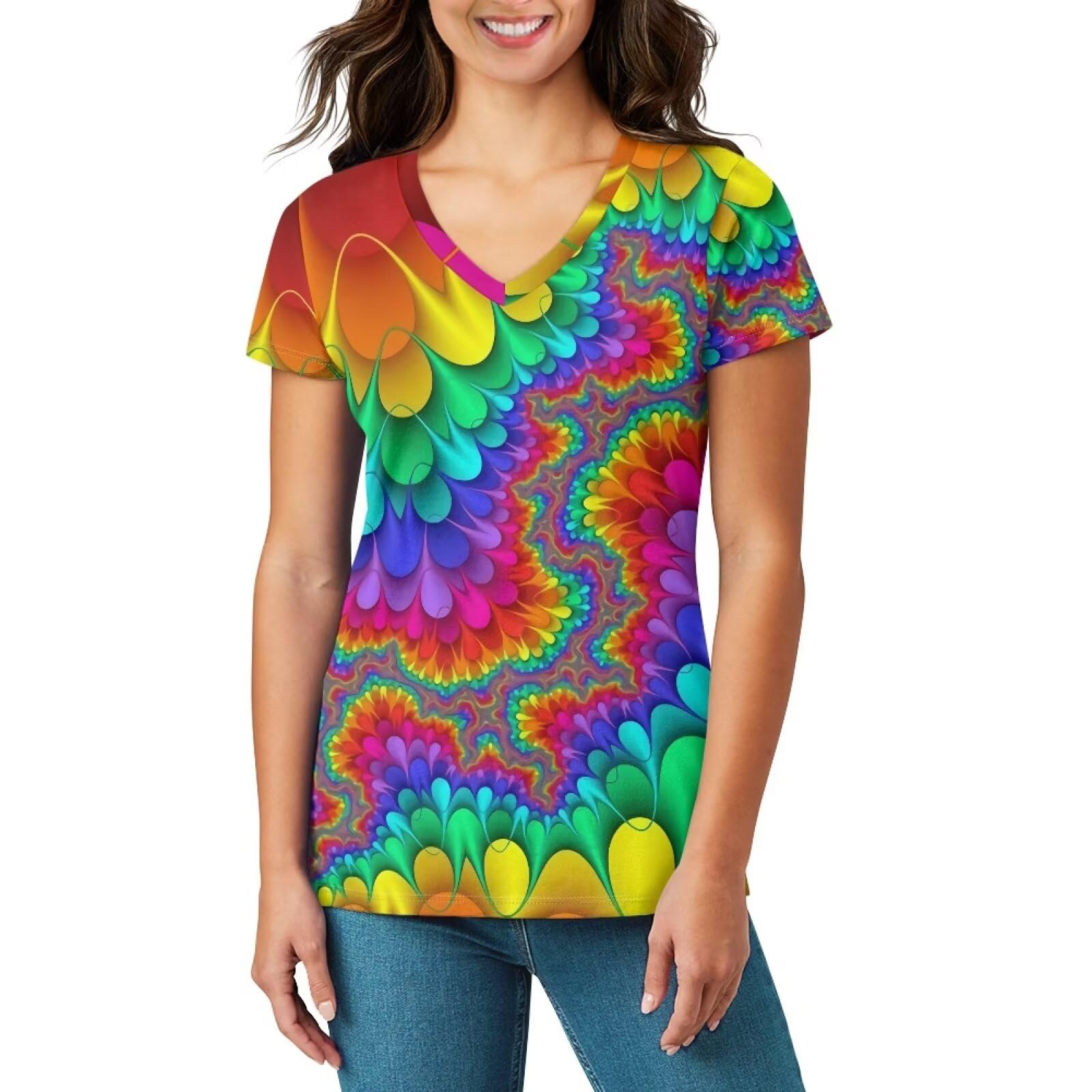 Women Summer Casual Short Sleeve V Neck T Shirts Plus Size Athletic T Shirts Gra