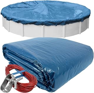 Robelle 24 ft Heavy Duty Super Winter Pool Cover for Above Ground Pools | Blue Above Ground Pool Cover, 4 ft Overlap (28ft Cover Size), Solid 8 x 8 Scrim, 2.36 oz/yd2, 10-Year Warranty, Style: 3524-4