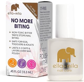 ella+mila No Bite Nail Polish - Kids Nail Biting & Thumb Sucking Prevention | Bitter-taste habit-breaker; deters nail biting & thumb sucking; clear brush-on; vegan; safe for kids & adults; 0.45 fl oz