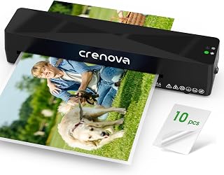 Crenova Laminator Machine with 10 Laminating Sheets, A4 Laminating Machine | Hot & Cold with Fast Warm Technology, Thermal Laminator 9 Inch for Home Office School Business Black