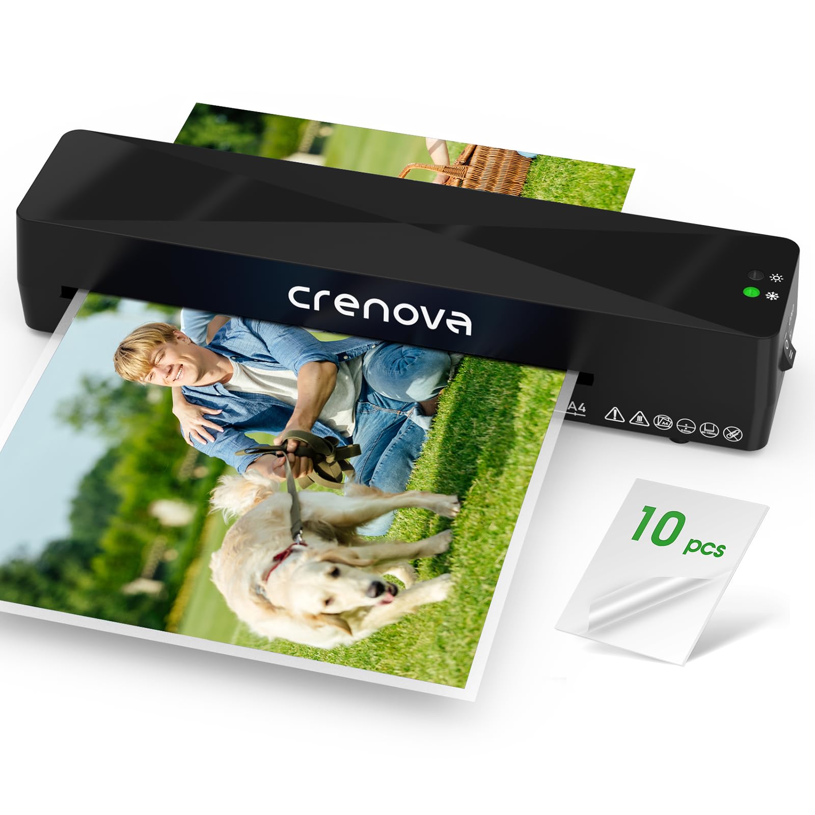 Crenova Laminator Machine with 10 Laminating Sheets, A4 Laminating Machine | Hot