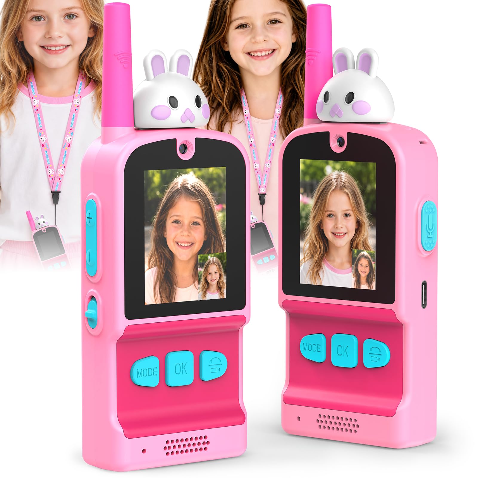 Marsbus Video Walkie Talkies for Kids 2 Pack, Gift for Ages 3-12 Girl & Boy | Lo