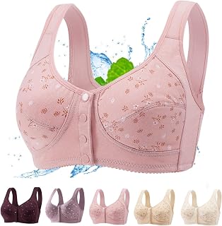 Daisy Bras for Older Women, Comfortable Convenient Front Close Button Cotton Bras for Older Women No Underwire