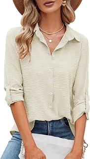 Odosalii Women's V Neck Long Sleeve Button Down Shirt Elegant and Dressy Casual Wear