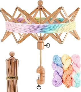 Caydo Wooden Yarn Swift, Umbrella Swift for Skeins, Classic Beech Wood | Elastic Band for Easy Storage, Foldable, Stable Clamp, Thickened Metal Spring, Useful Tool for Crocheters &amp; Knitting Lovers