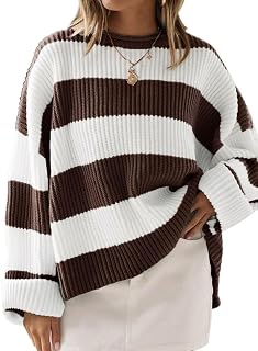 ZESICA Womens Fall Winter Oversized Striped Knit Sweaters Fashion Clothes