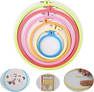 6Pcs Round Embroidery Hoop Set, Plastic Cross Stitch Frame, Colourful Embroidery Frames for DIY Embroidery and Cross Stitch,Hoops colours are random (Outer Hoop Diameter 3.74 Inches - 10.63 Inches)