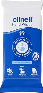 Clinell Antimicrobial Hand Wipes - Sanitising for Cleaning & Disinfecting, Travel-Friendly - Dermatologically Tested, Kills 99.99% of Bacteria & Viruses - Pack of 30, Blue