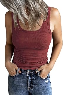 GEMBERA Women's Ribbed Scoop Neck Tank Tops Basic Fitted Tee