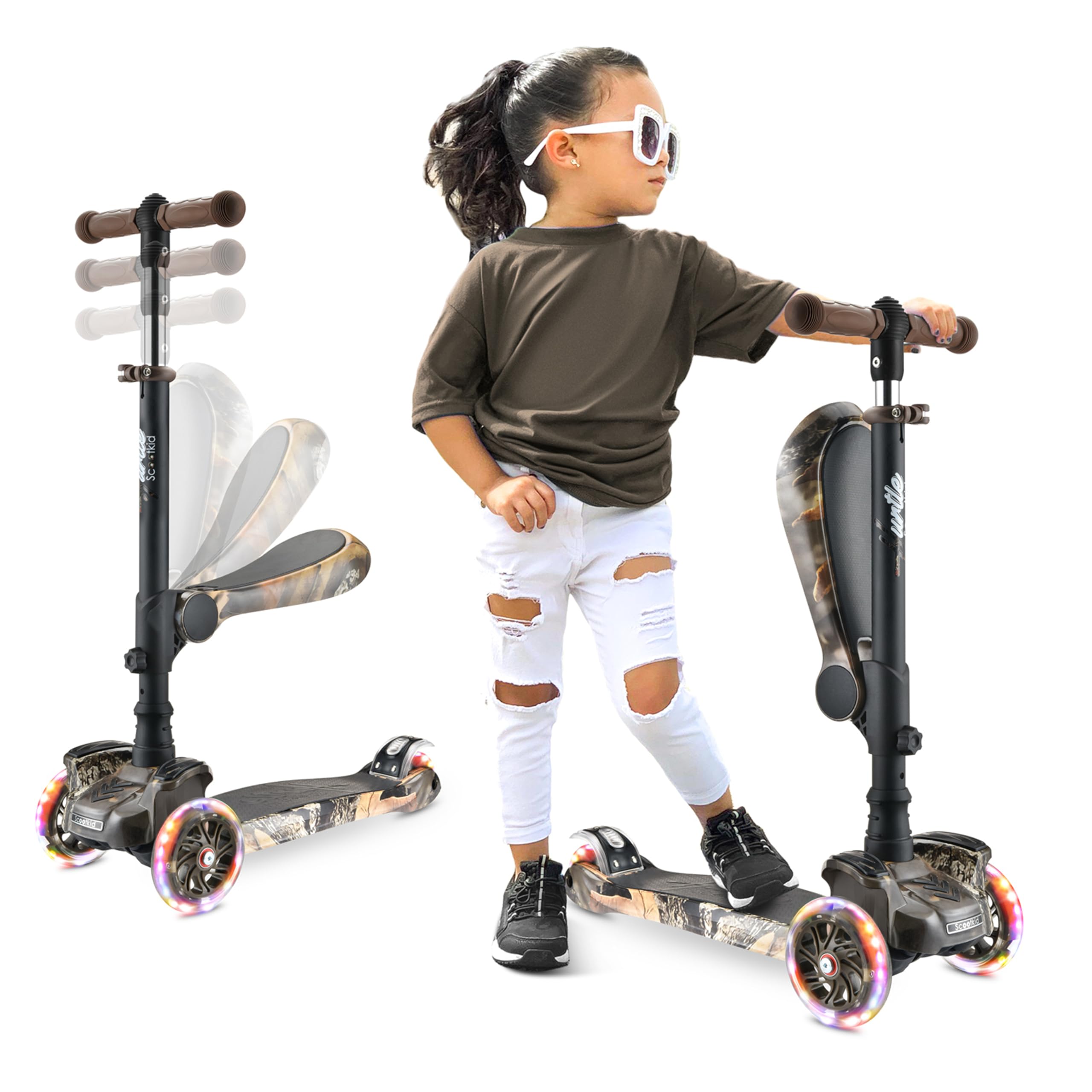 Hurtle Kids Scooter, 3-Wheel, Foldable & Removable Seat, Toddler Scooter