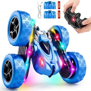 Zalneo Remote Control Stunt Car 4WD 360° Flip Double‑Sided RC Cars, LED Light Bar, USB‑C Modular Battery, 2.4 GHz Outdoor Beach Toy for Boys 6‑12 Years Old, Birthday & Christmas Kids Gift, Blue
