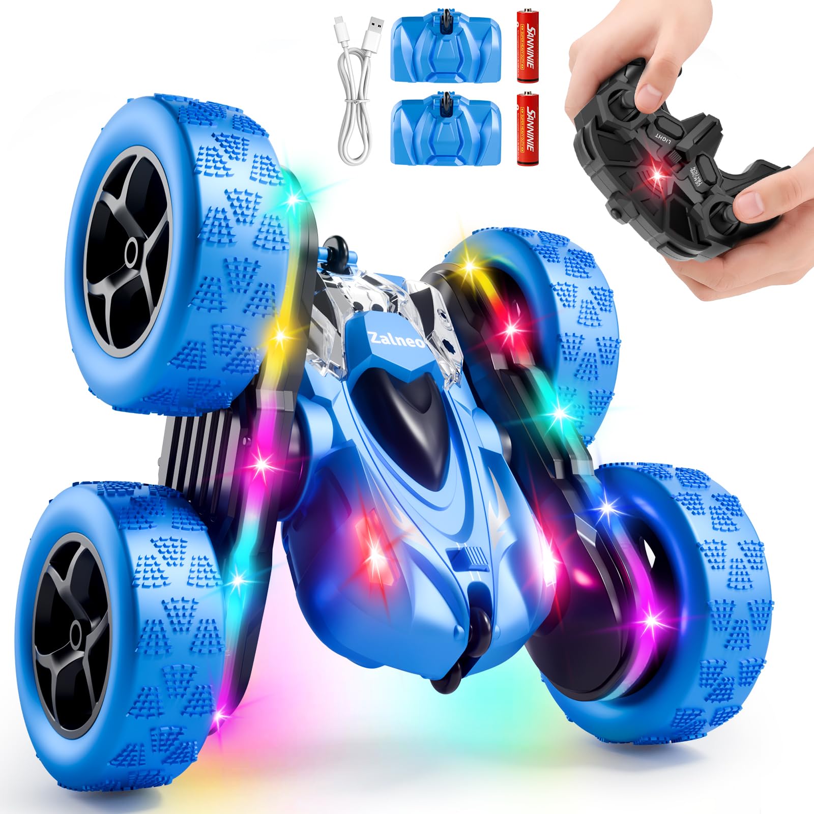 Zalneo Remote Control Stunt Car 4WD 360° Flip Double‑Sided RC Cars, LED Light Ba