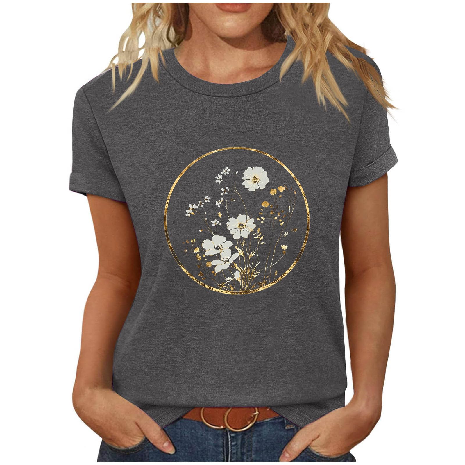 Women's Vintage Floral T Shirt Fashion 2025 Boho Wildflower Graphic Loose Tees S
