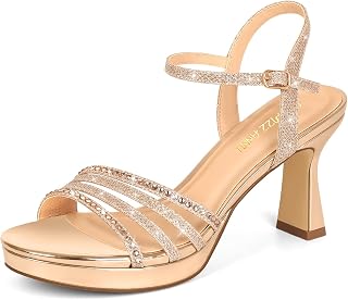 PIZZ ANNU Lena Women's Summer Elegant Glitter Rhinestone Open Toe Sandals with Heel Platform Shoes for Wedding Ceremony with Ankle Strap