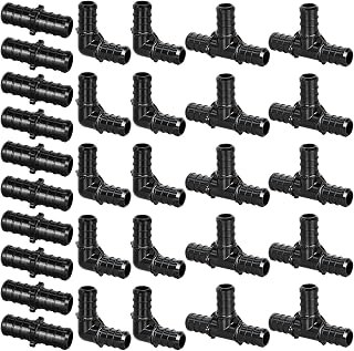 30pcs 1/2" Poly PPSU Barb Crimp PEX Fitting Combo, No Lead | 10pcs Each Elbows Tees Straight Couplings for PEX Pipe