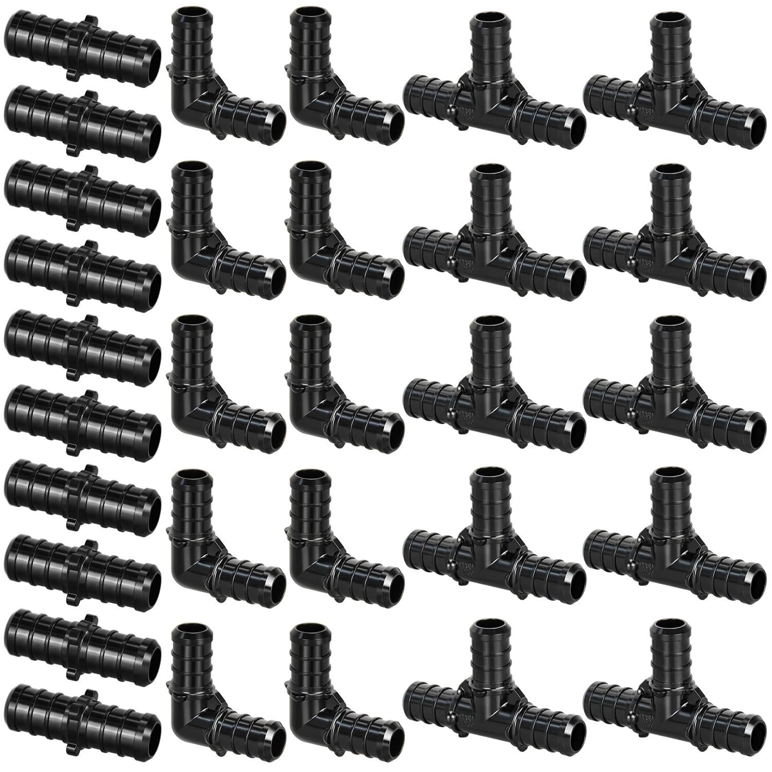 30pcs 1/2" Poly PPSU Barb Crimp PEX Fitting Combo, No Lead | 10pcs Each Elbows T