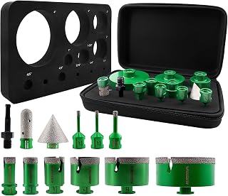 Diamond Tile Hole Saw Kit - KURSTOL 6/6/8/20/25/35/50/75/100mm Diamond Core Drill Bits+4/5" Finger Milling Bit+2" Beveling Chamfer Bit+SDS Adapter for Porcelain Ceramic Tile Granite Marble