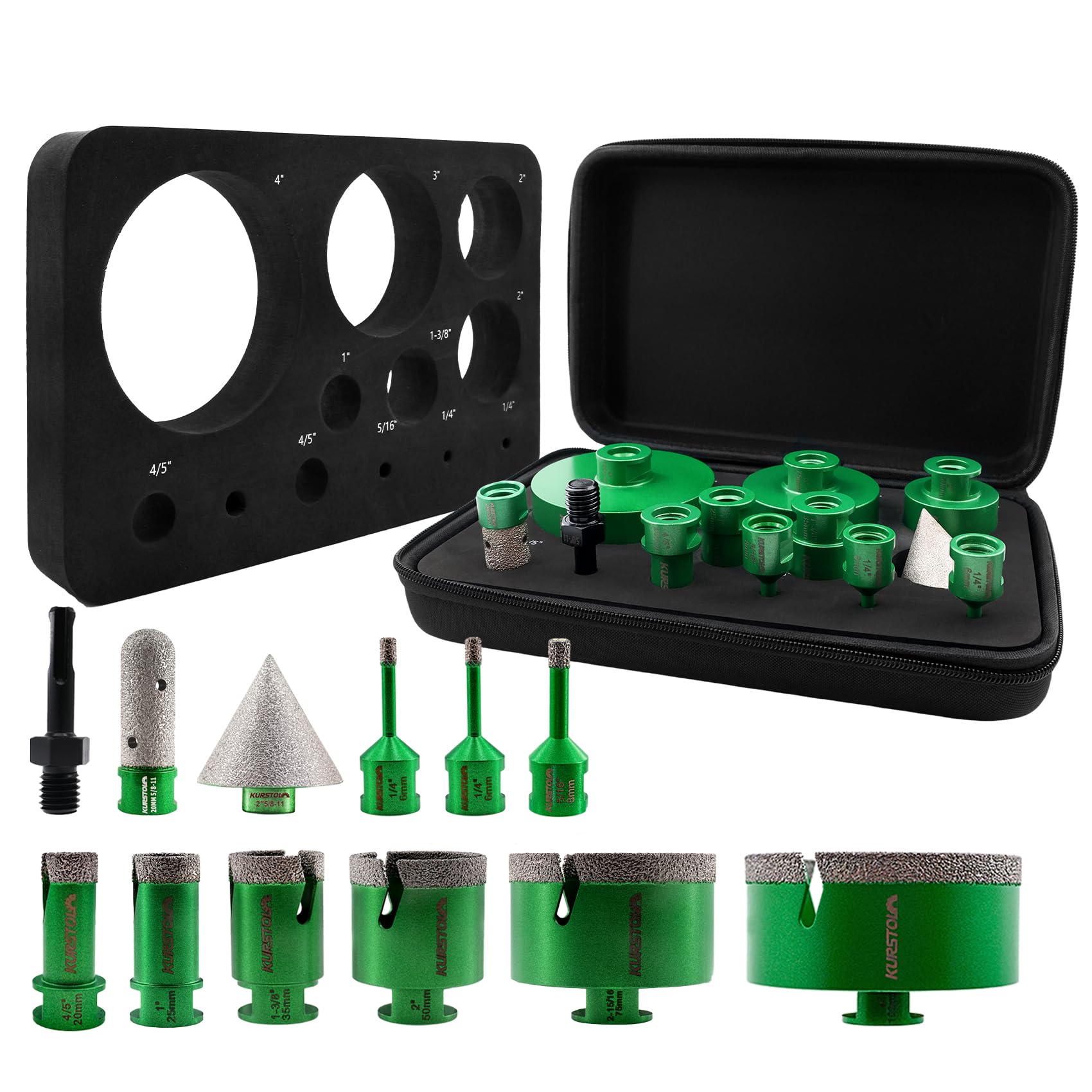 Diamond Core Drill Bits Set, KURSTOL 12pcs Diamond Tile Hole Saw Kit