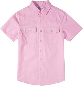 Tronjori Boys Short Sleeve Cotton Shirt Plain with Two Pockets for 5-14 Years