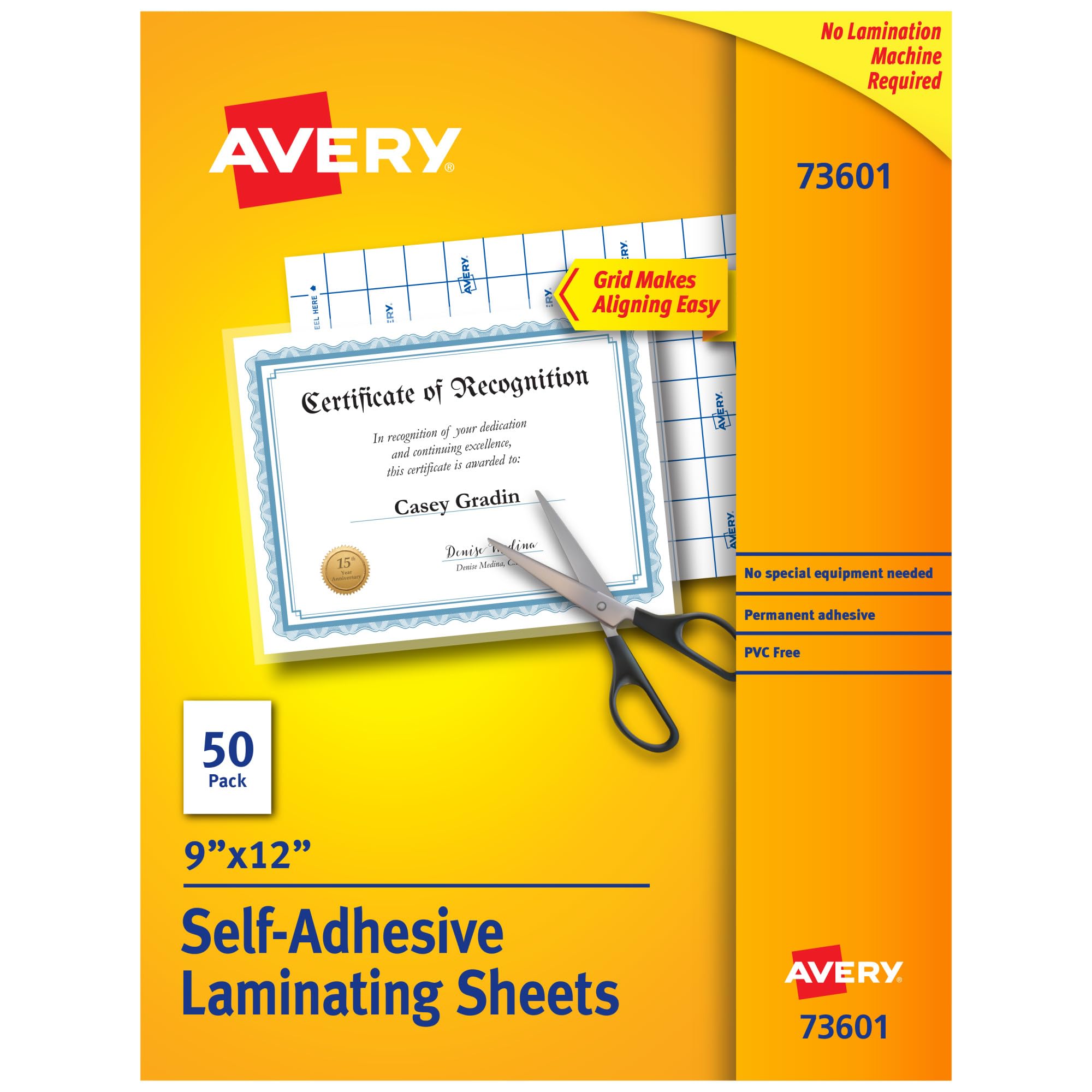 Avery® Clear Laminating Sheets, 9" x 12", Permanent Self-Adhesive, 50 Self-Lamin