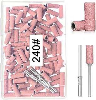100 Pcs Nail Sanding Bands Kit, 240 Pcs Pink Fine Grit Sanding Bands with Mandrel Bits for Professional Electric Nail File, Manicure, Pedicure, Acrylic Gel Nail Polish and Use in