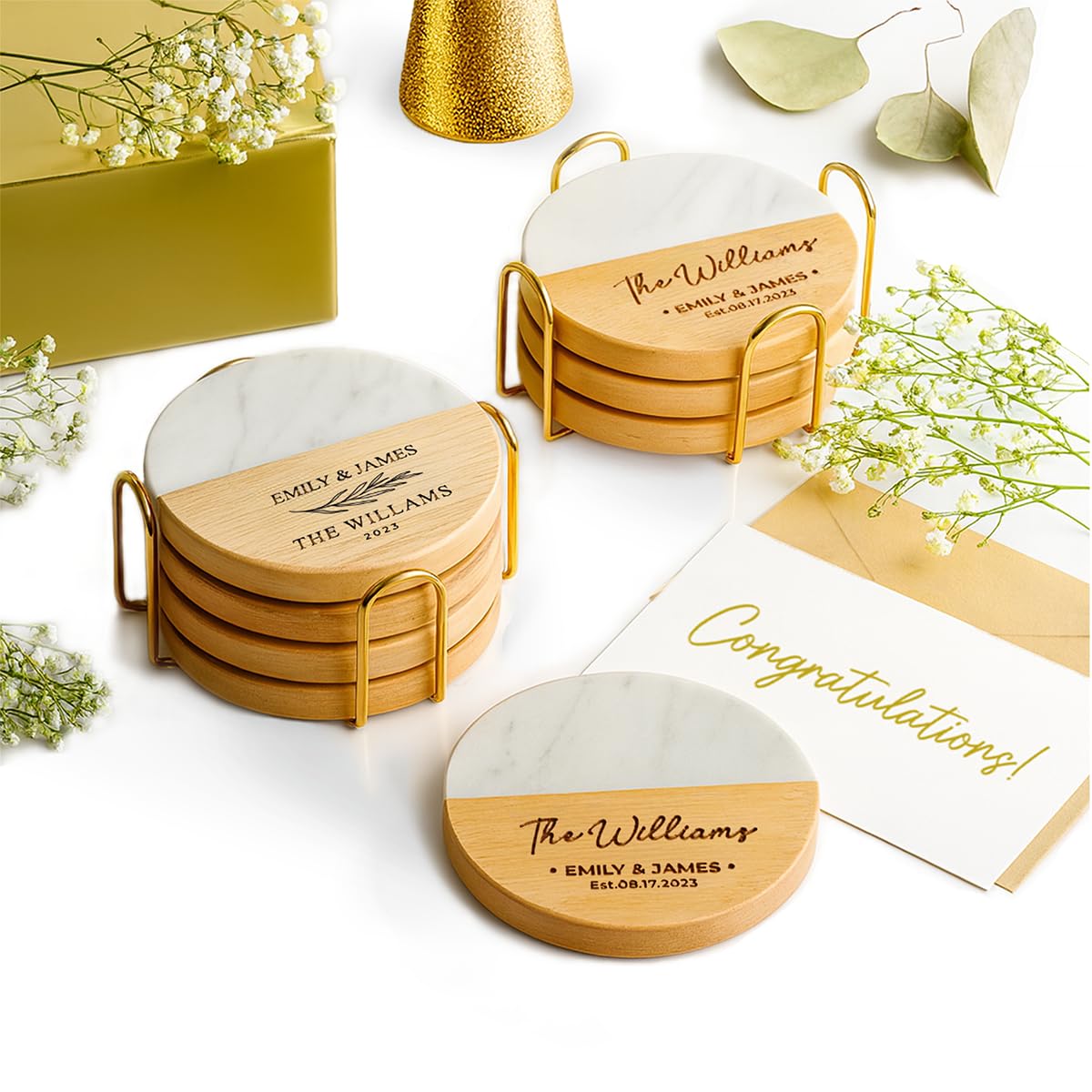 Personalized Coasters, Wedding Gift for Couple, Custom, Premium Craftsmanship Du