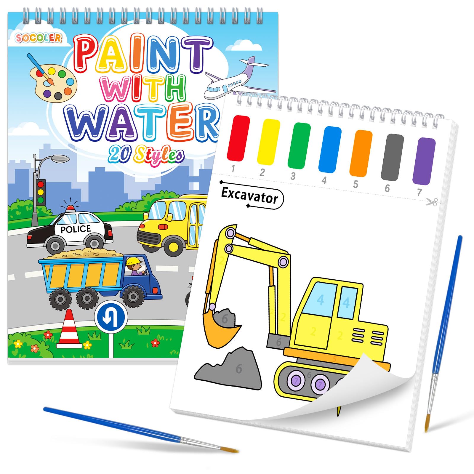 SOCOLER Paint with Water Coloring Books for Kids & Toddlers Boy-Traffic | Mess F