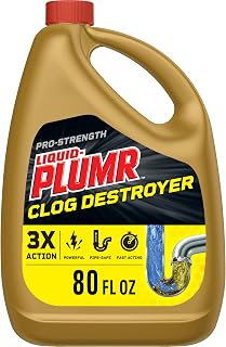 Liquid-Plumr Pro-Strength Clog Destroyer, 80 fl. Oz. | Hair Clog Remover and Liquid Drain Cleaner, Safe for All Septic Systems and Pipes, 5 Gel Treatments