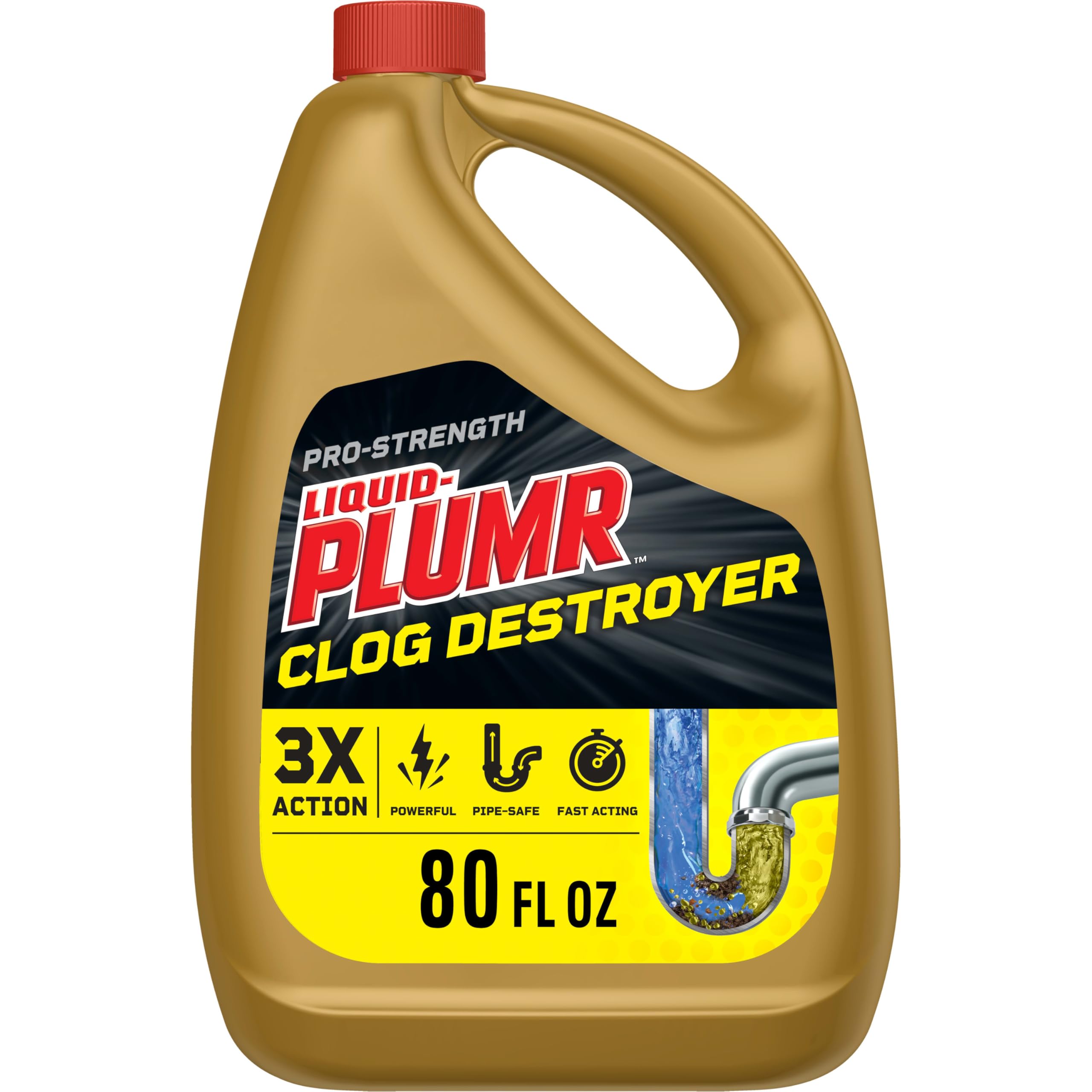 Liquid-Plumr Pro-Strength Clog Destroyer, 80 fl. Oz. | Hair Clog Remover and Liq