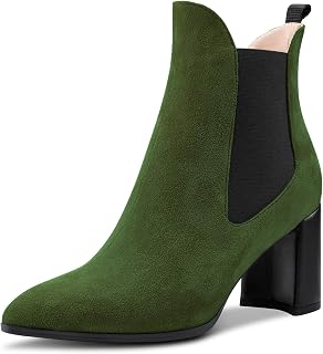 Aachcol Women's Chelsea Ankle Boots Closed Toe Slip-on Chunky Block High Heel Suede 7.5 cm