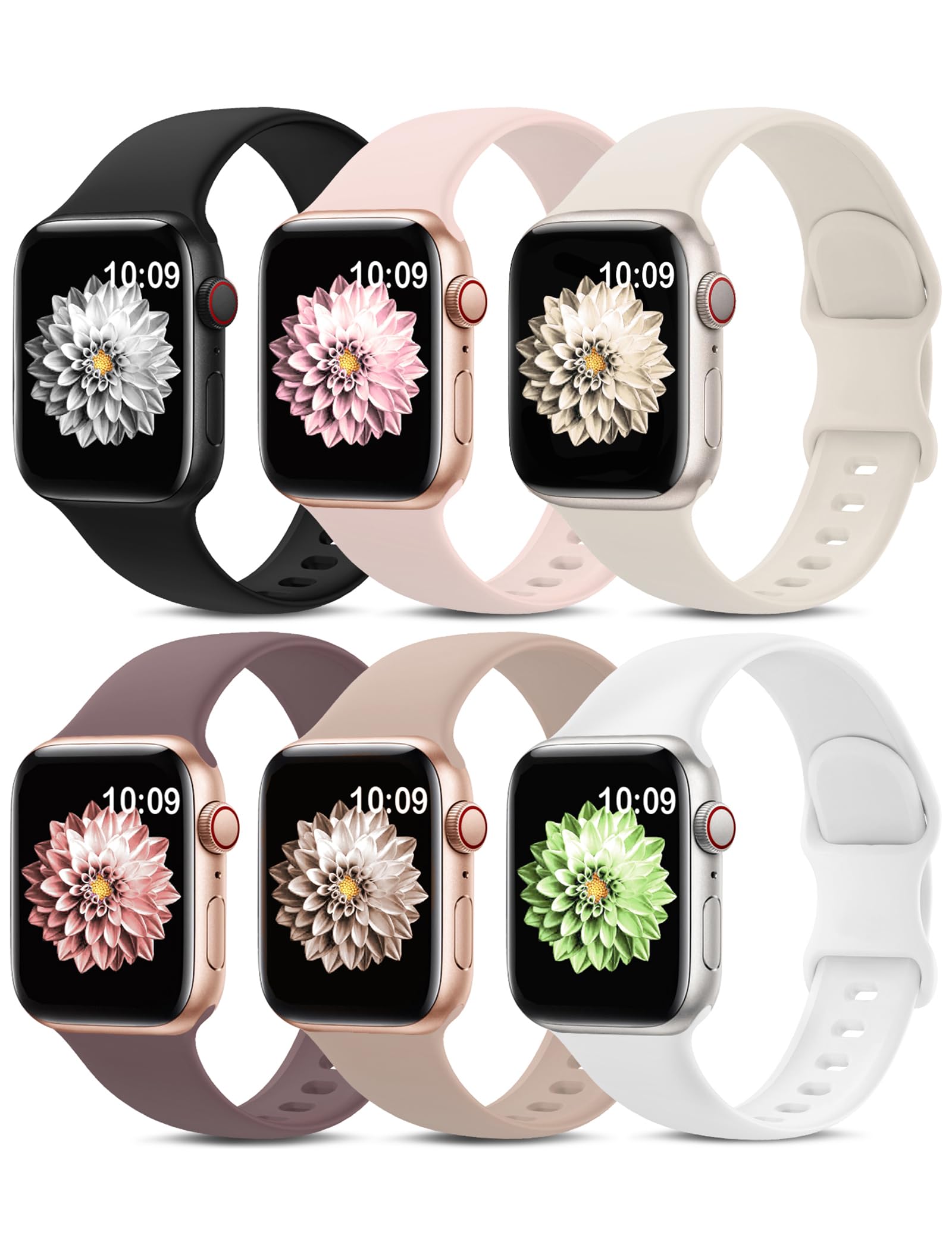 6 Pack Sport Silicone Bands Compatible with Apple Watch Band for Women Men | 38m