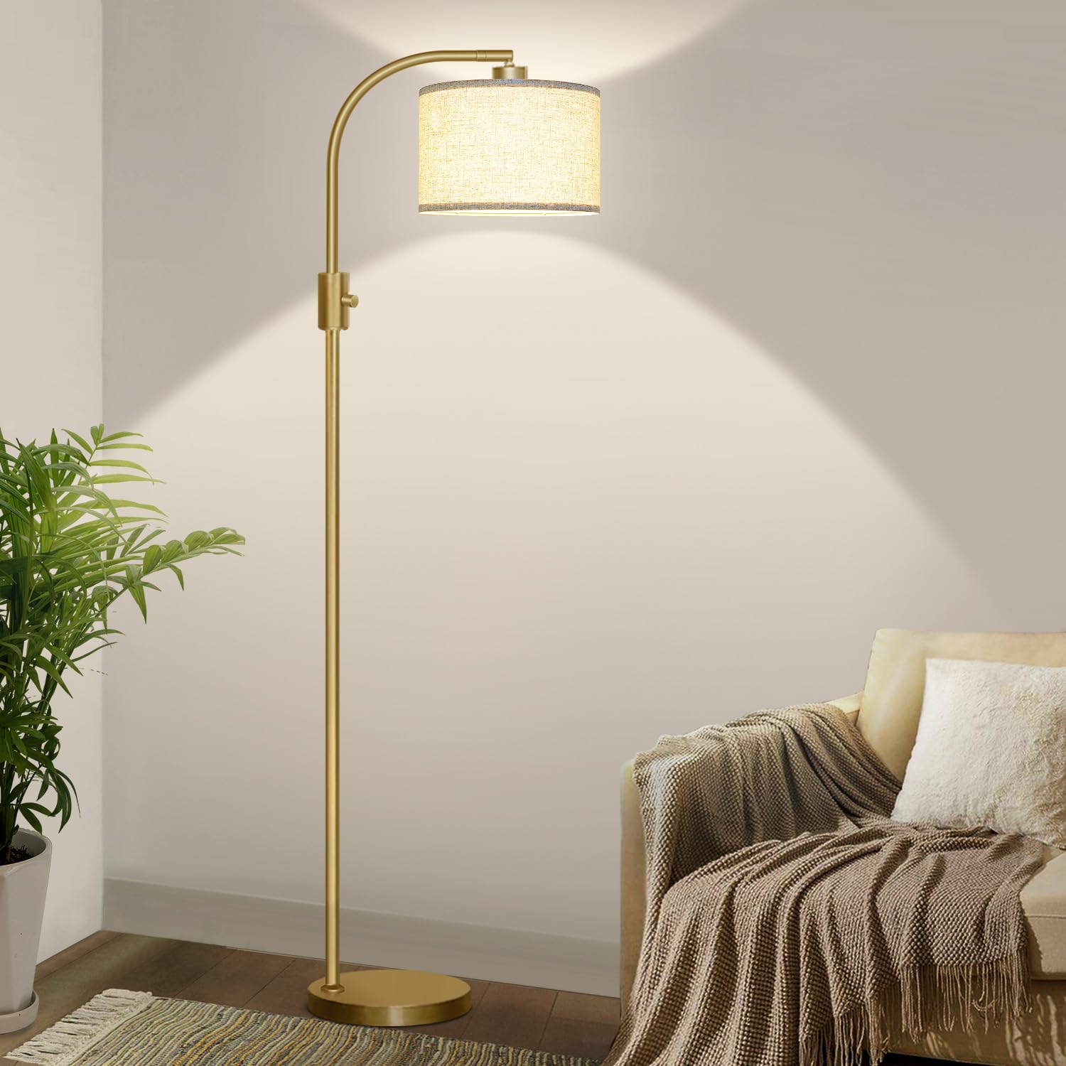 Nintiue Upgraded Modern Arc Dimmable Tall Standing Floor Lamp with Linen Shade, 