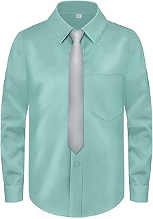 Boys Long Sleeve Button-Down Dress Shirts with Tie: 2 Fabrics (Stretch/Standard) & 2 Fits (Regular/Husky)
